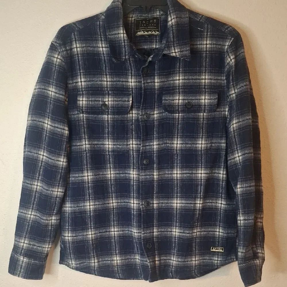 Jachs Blue and White Checkered Flannel Jacket size large